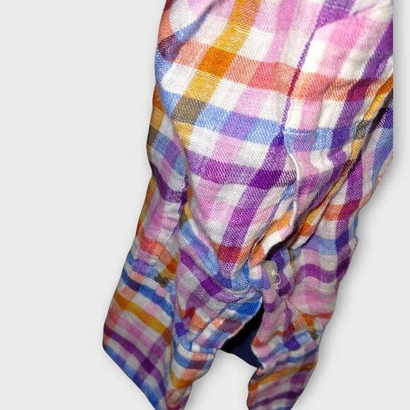 Cremieux Shirt Mens XL Slim Fit Multi‎ Plaid Linen Long Sleeve Preppy Italian - Picture 6 of 7